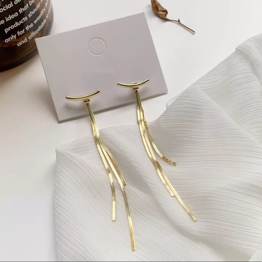 NEW 18K ROSE GOLD EARRINGS LONG TASSEL ARC EARRINGS - Picture 6 of 6